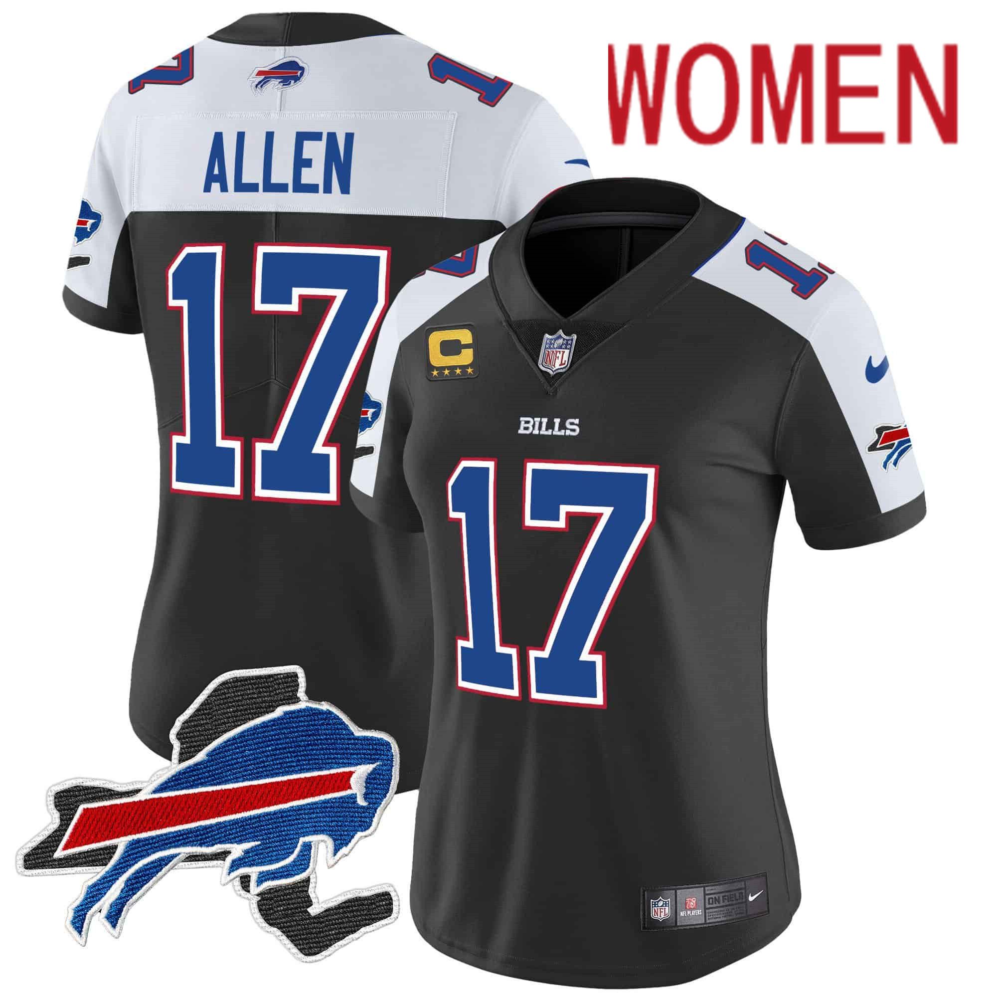 Women Buffalo Bills 17 Allen Black 2024 Nike Patch Vapor Limited NFL Jersey
